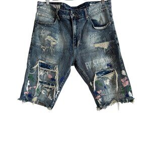 First Row Jean Shorts All‎ Rights Reserved Distressed Blue Denim Mens Size 36